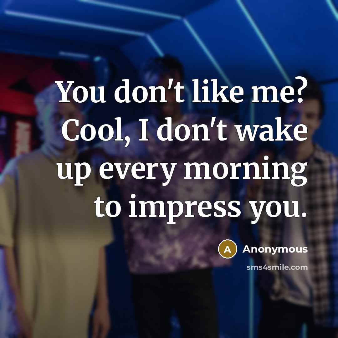 “You don't like me? Cool, I don't wake up every…” quote by Anonymous