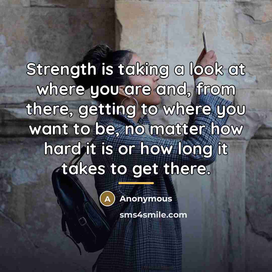 “Strength is taking a look at where you are and,…” quote by Anonymous