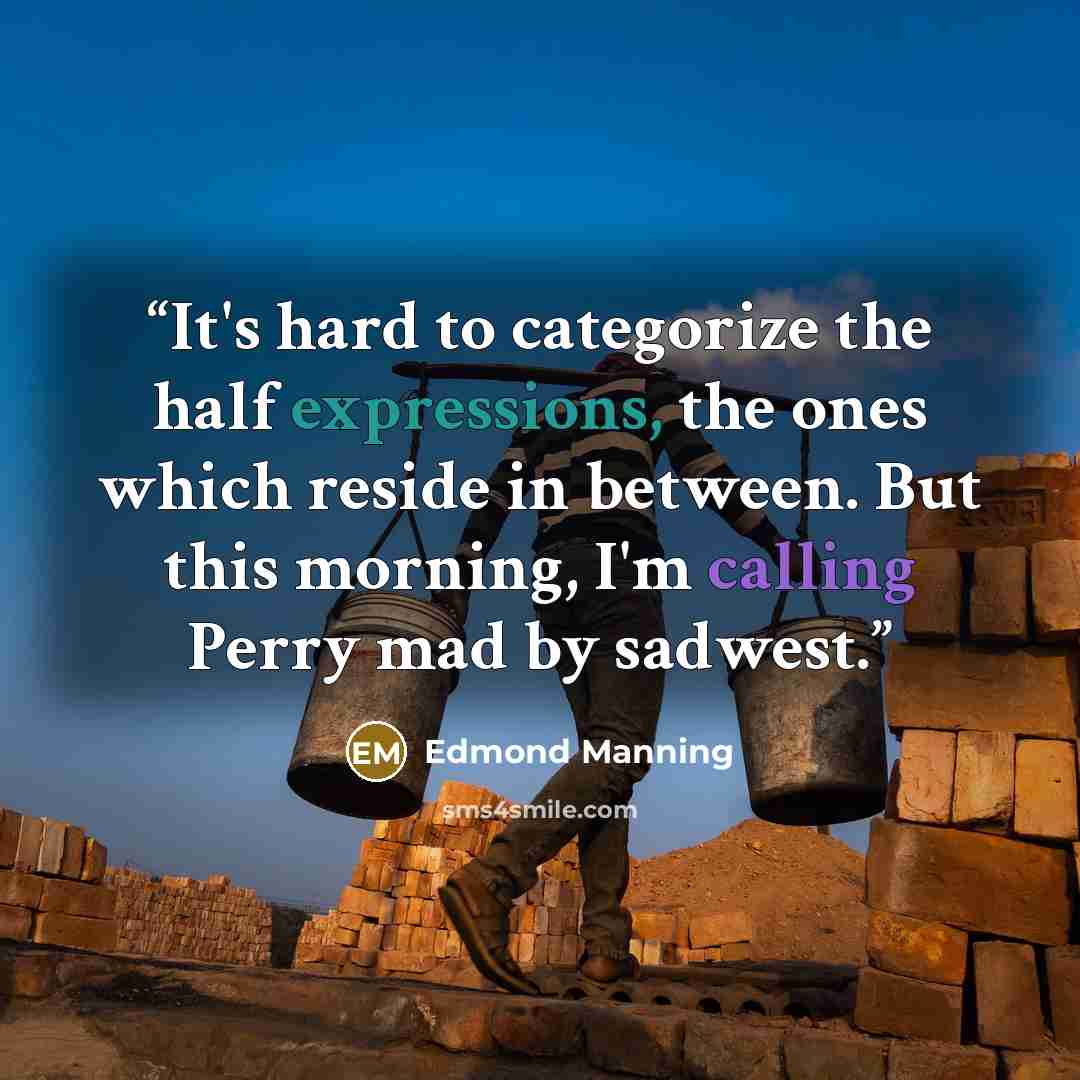 “It's hard to categorize the half expressions, the ones which reside in between. But this morning, I'm calling Perry mad by sadwest.” quote by Edmond Manning