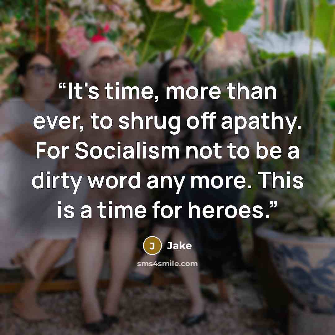 “It's time, more than ever, to shrug off apathy. For Socialism not to be a dirty word any more. This is a time for heroes.” quote by Jake