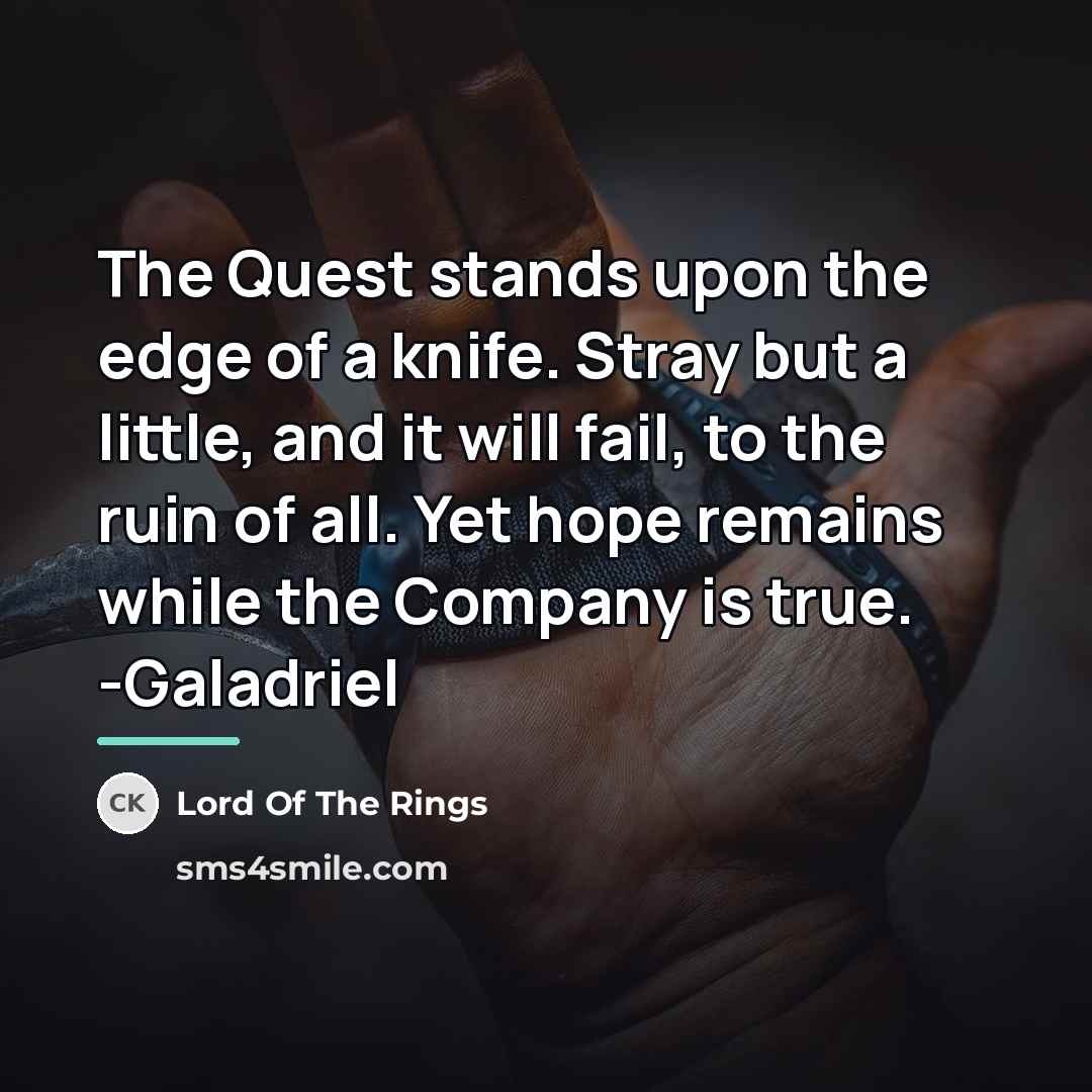 “The Quest stands upon the edge of a knife. Stray…” quote by Lord Of The Rings