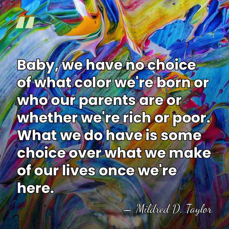 Baby, we have no choice of what color we're born or who&hellip; - Mildred D. Taylor