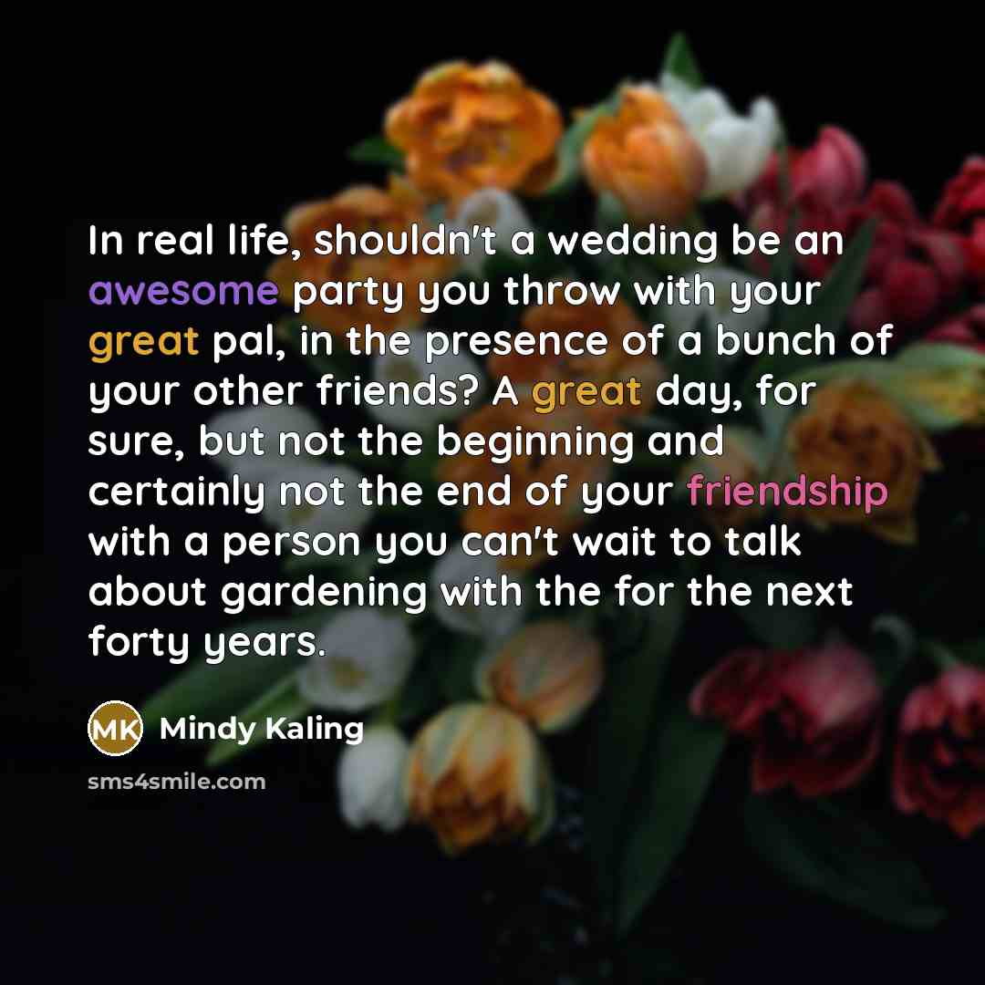 “In real life, shouldn't a wedding be an awesome party…” quote by Mindy Kaling
