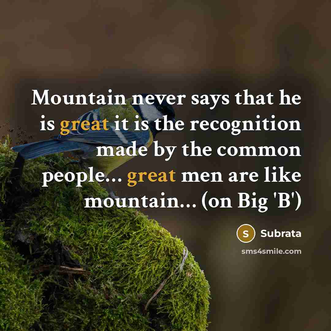 “Mountain never says that he is great it is the…” quote by Subrata