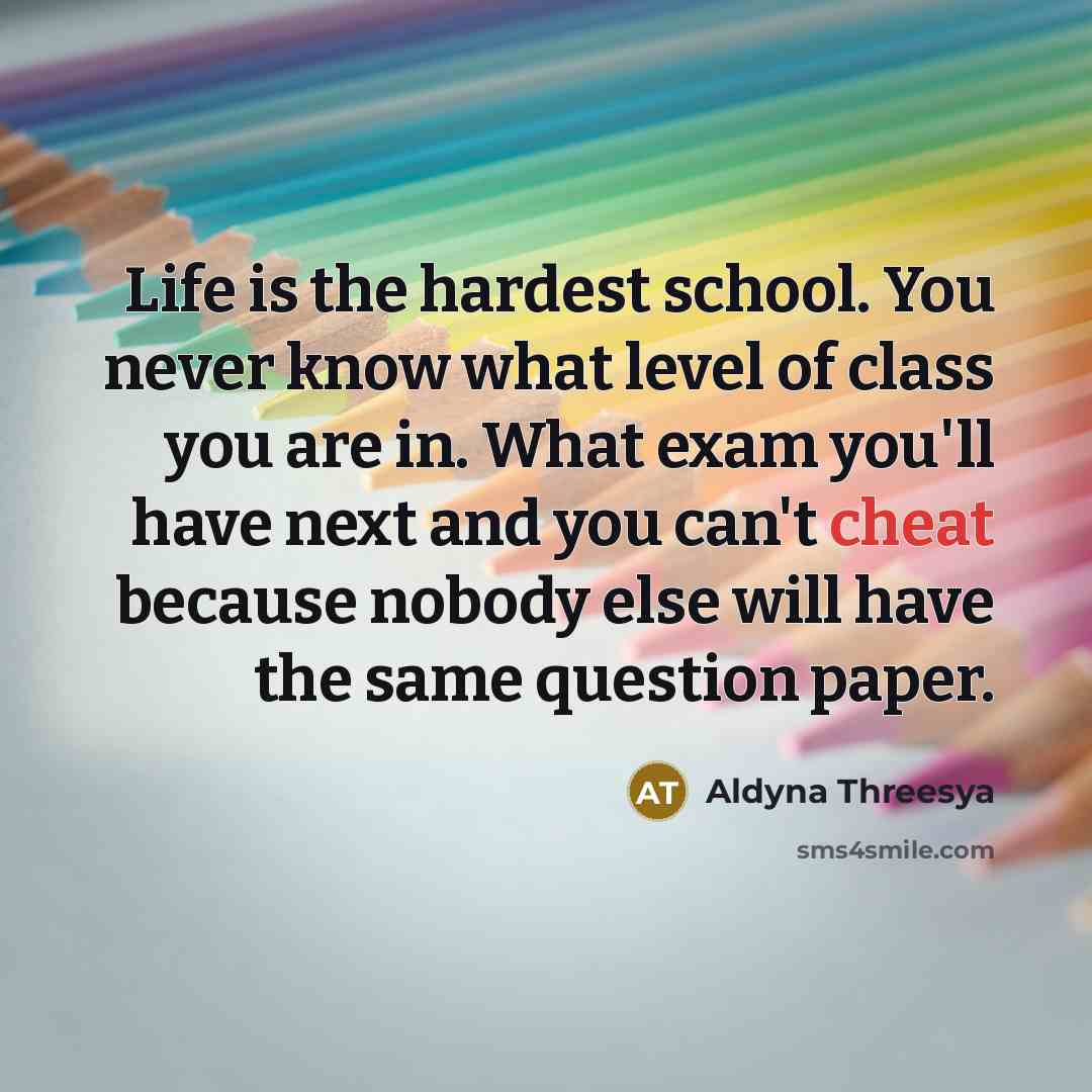 “Life is the hardest school. You never know what level…” quote by Aldyna Threesya