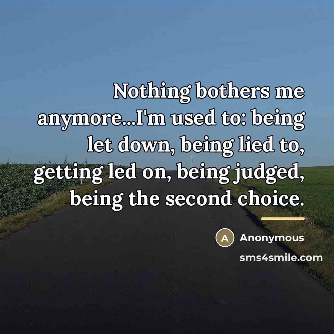 “Nothing bothers me anymore...I'm used to: being let down, being…” quote by Anonymous