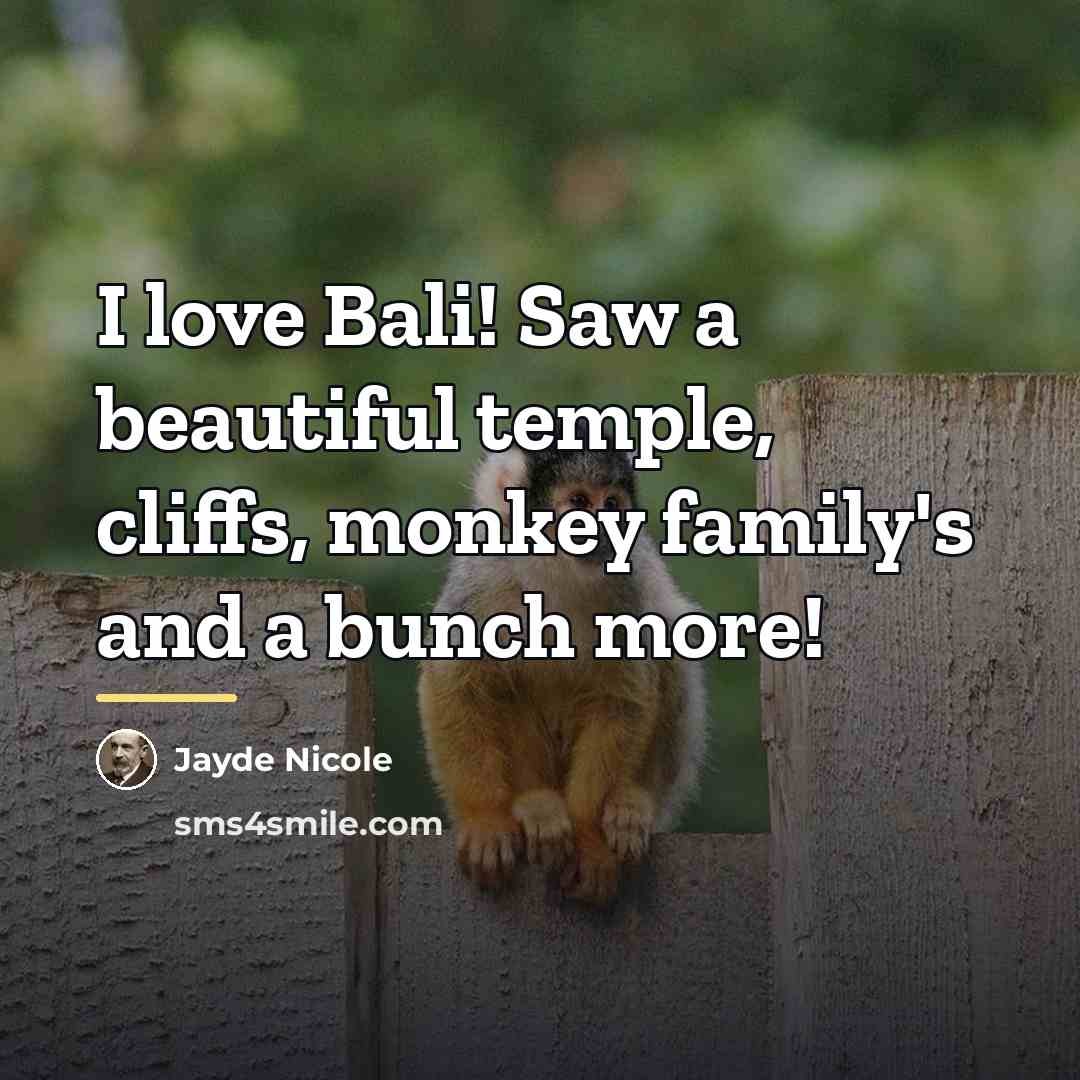 “I love Bali! Saw a beautiful temple, cliffs, monkey family's…” quote by Jayde Nicole