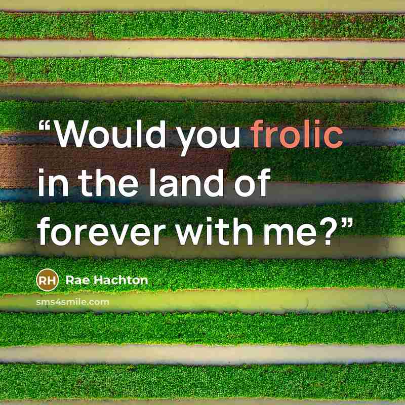 “Would you frolic in the land of forever with me?” quote by Rae Hachton