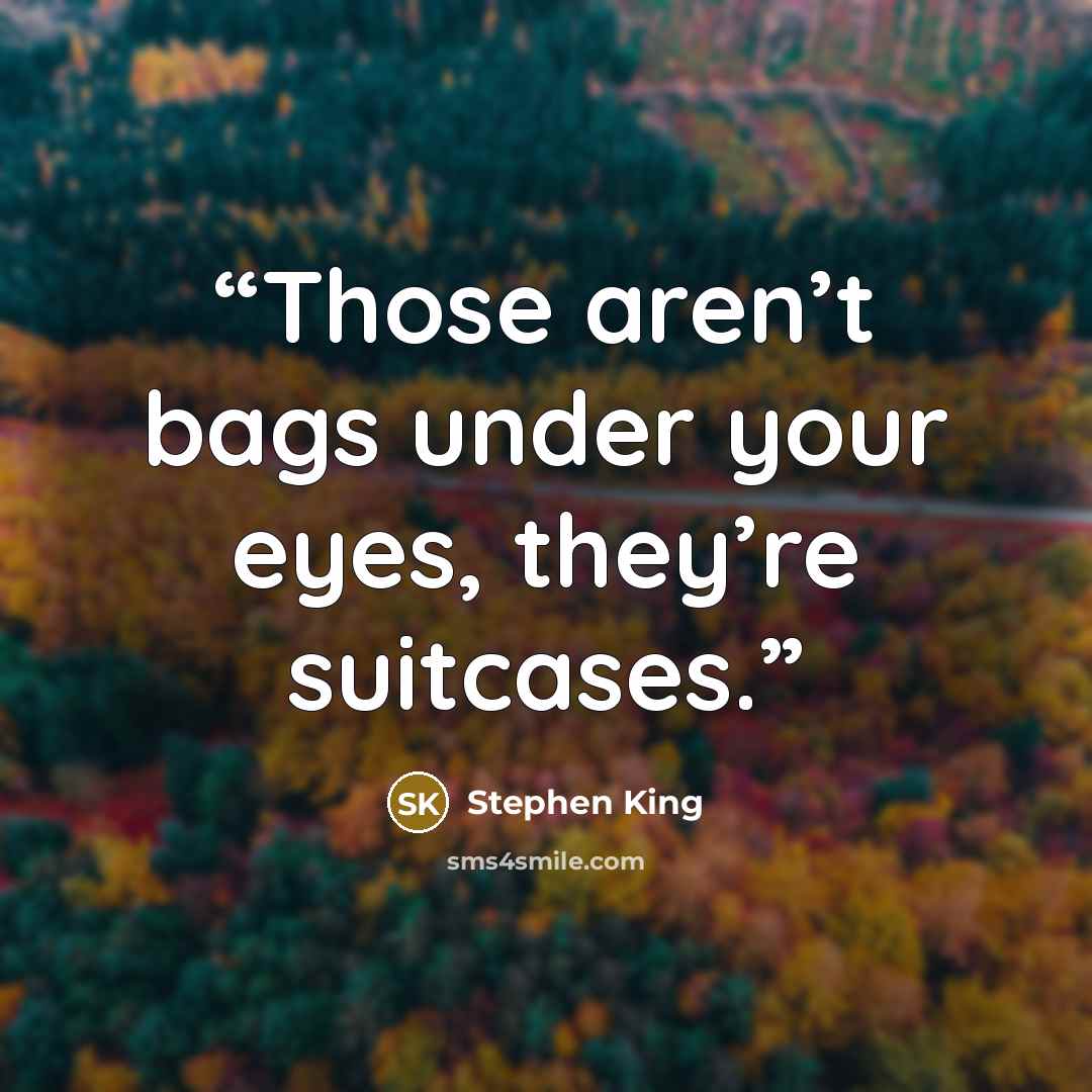 “Those aren’t bags under your eyes, they’re suitcases.” quote by Stephen King