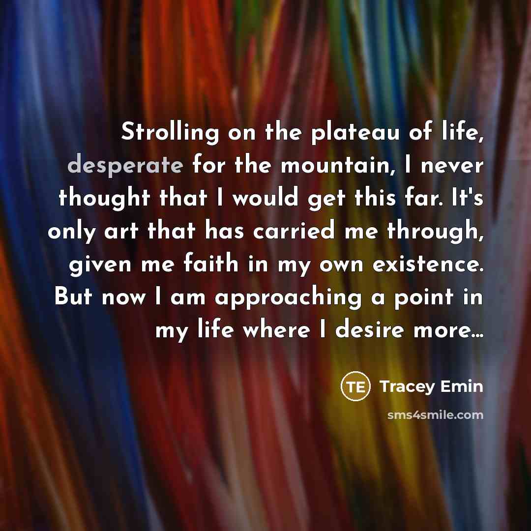 “Strolling on the plateau of life, desperate for the mountain,…” quote by Tracey Emin