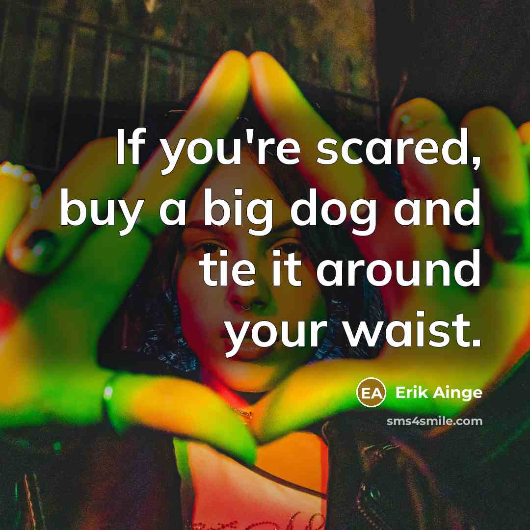 “If you're scared, buy a big dog and tie it around your waist.” quote by Erik Ainge