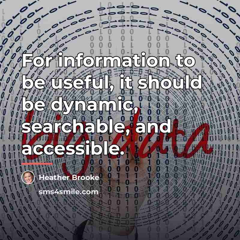 “For information to be useful, it should be dynamic, searchable,…” quote by Heather Brooke
