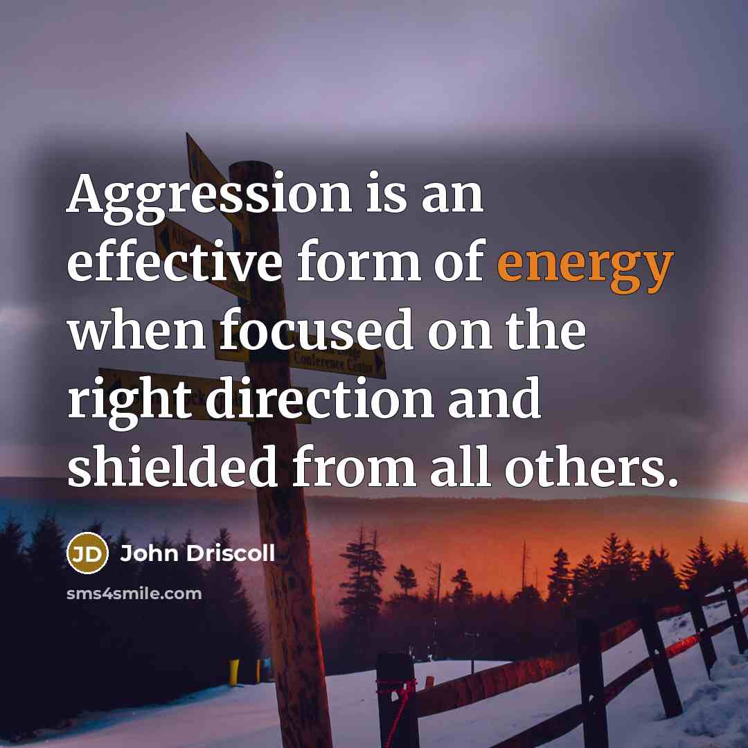 “Aggression is an effective form of energy when focused on the right direction and shielded from all others.” quote by John Driscoll