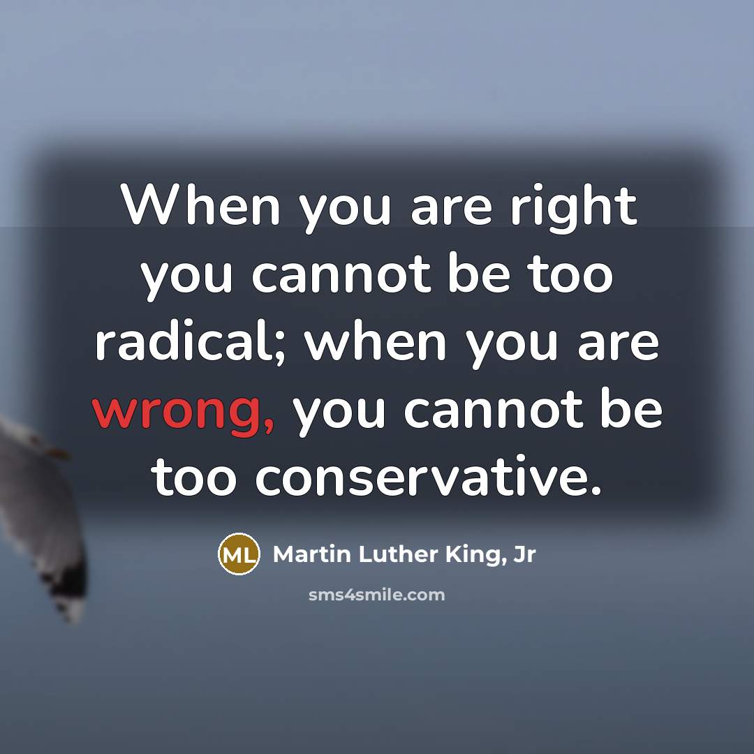 “When you are right you cannot be too radical; when…” quote by Martin Luther King, Jr