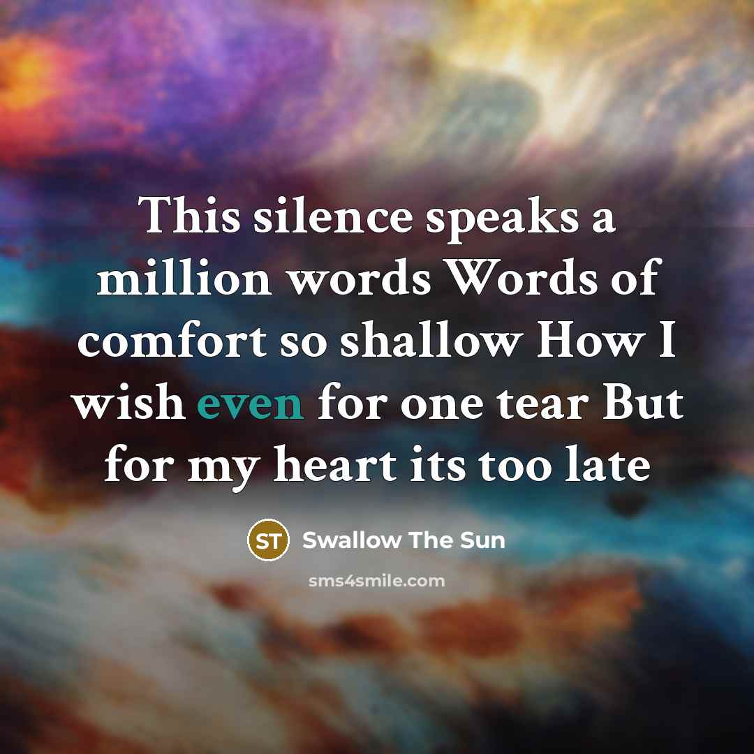 “This silence speaks a million words Words of comfort so shallow How I wish even for one tear But for my heart its too late” quote by Swallow The Sun