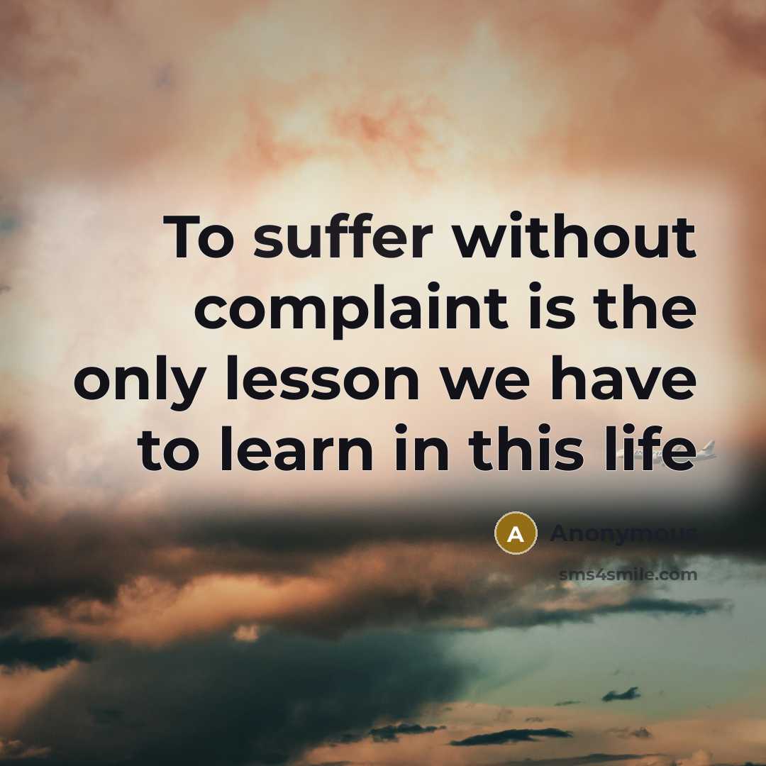 “To suffer without complaint is the only lesson we have to learn in this life” quote by Anonymous