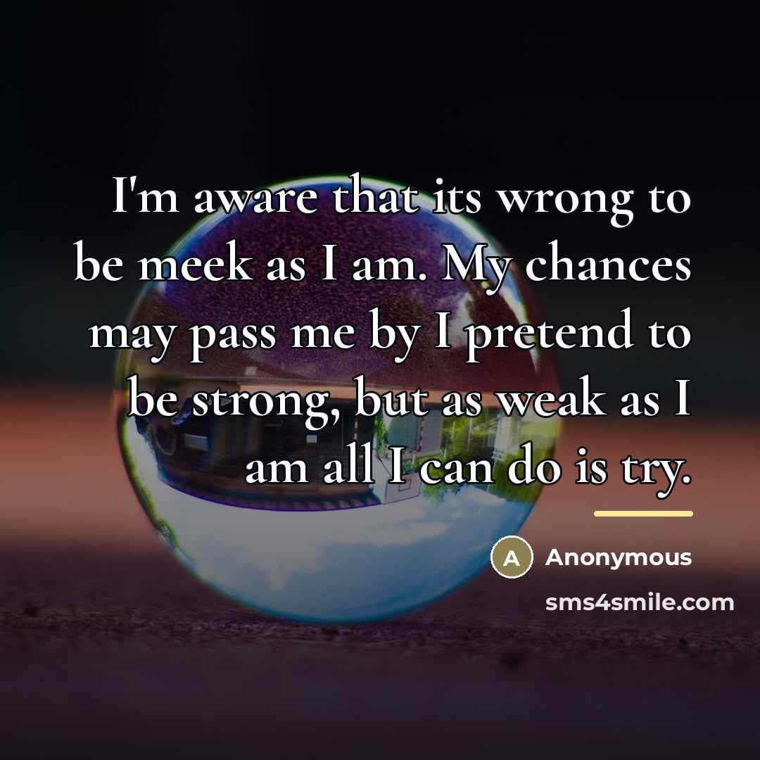 “I'm aware that its wrong to be meek as I…” quote by Anonymous