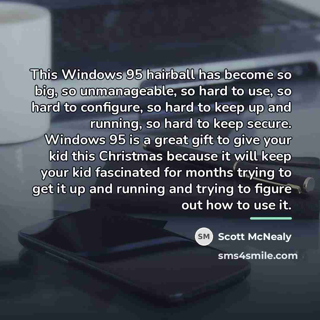“This Windows 95 hairball has become so big, so unmanageable,…” quote by Scott McNealy