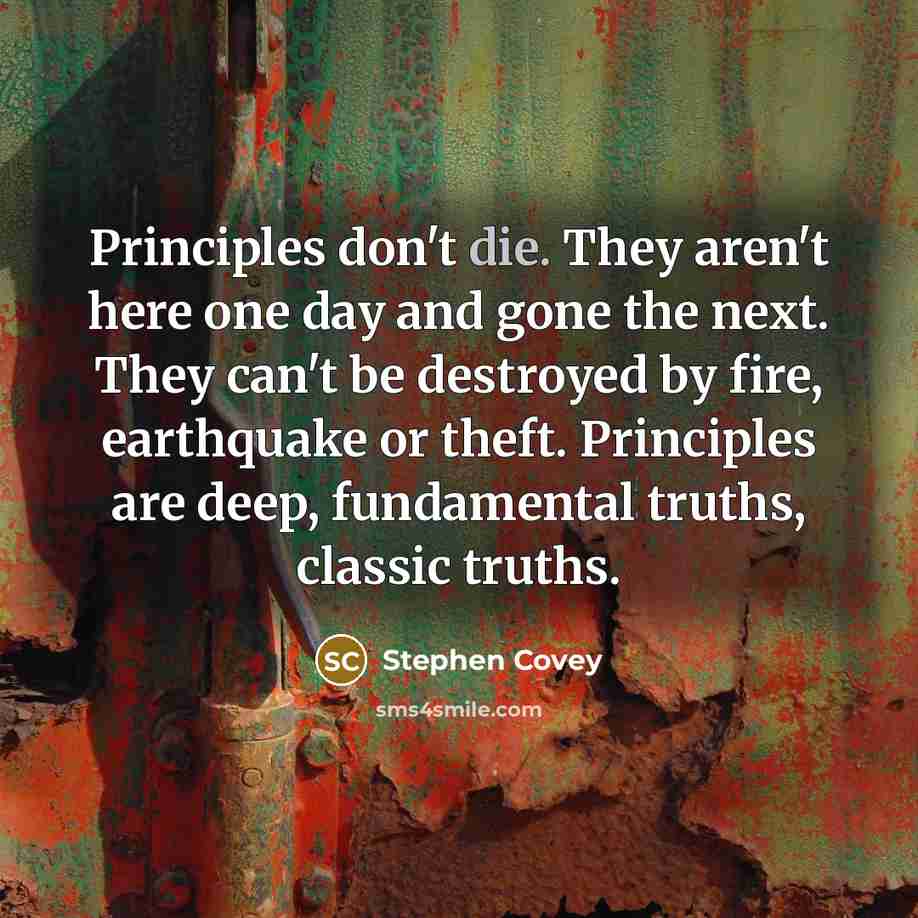 “Principles don't die. They aren't here one day and gone…” quote by Stephen Covey