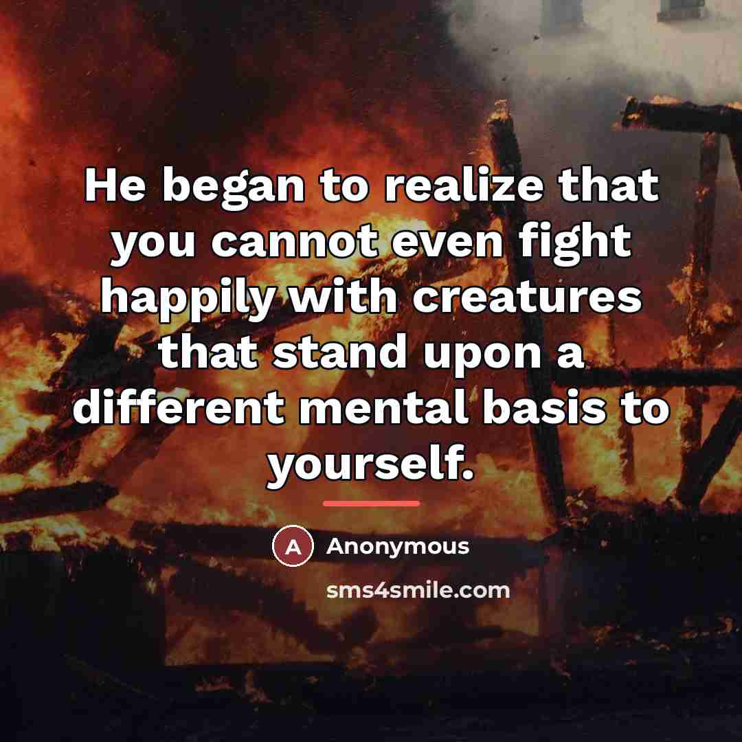 “He began to realize that you cannot even fight happily…” quote by Anonymous