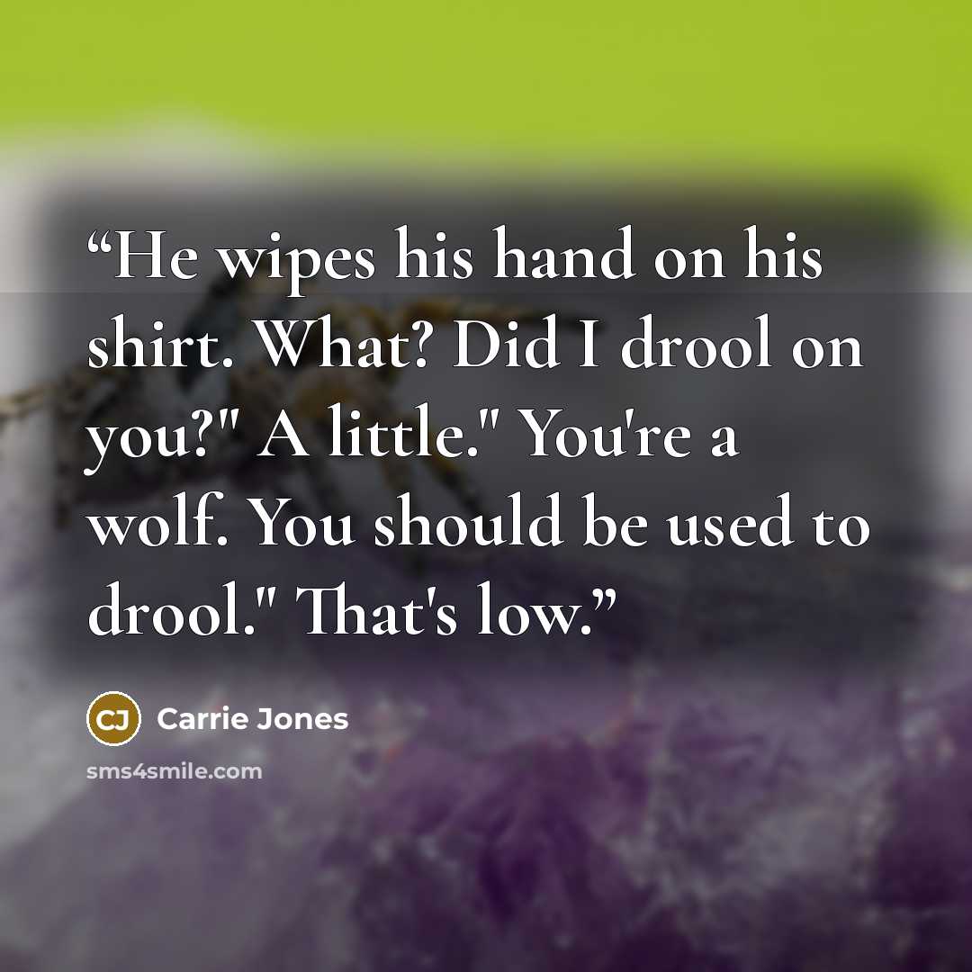 “He wipes his hand on his shirt. What? Did I drool on you?" A little." You're a wolf. You should be used to drool." That's low.” quote by Carrie Jones