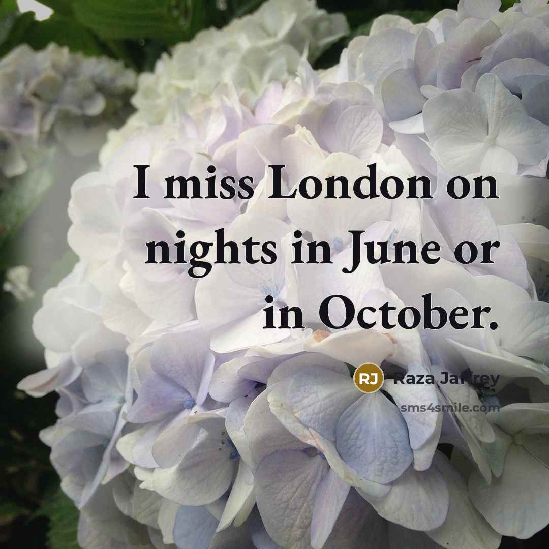 “I miss London on nights in June or in October.…” quote by Raza Jaffrey