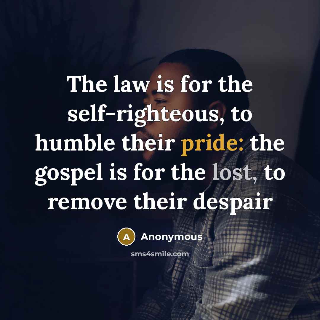 “The law is for the self-righteous, to humble their pride:…” quote by Anonymous