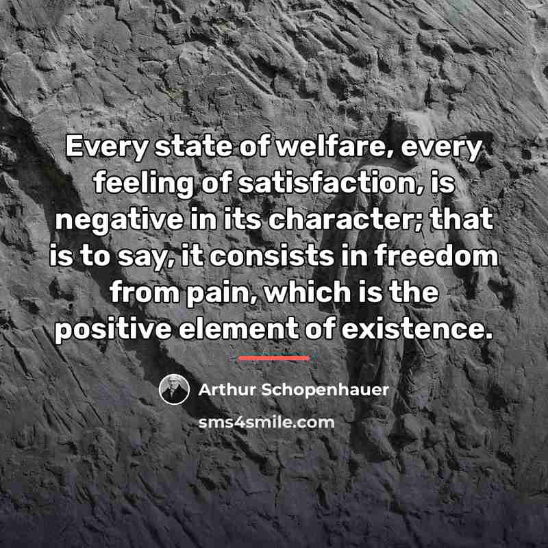 “Every state of welfare, every feeling of satisfaction, is negative…” quote by Arthur Schopenhauer