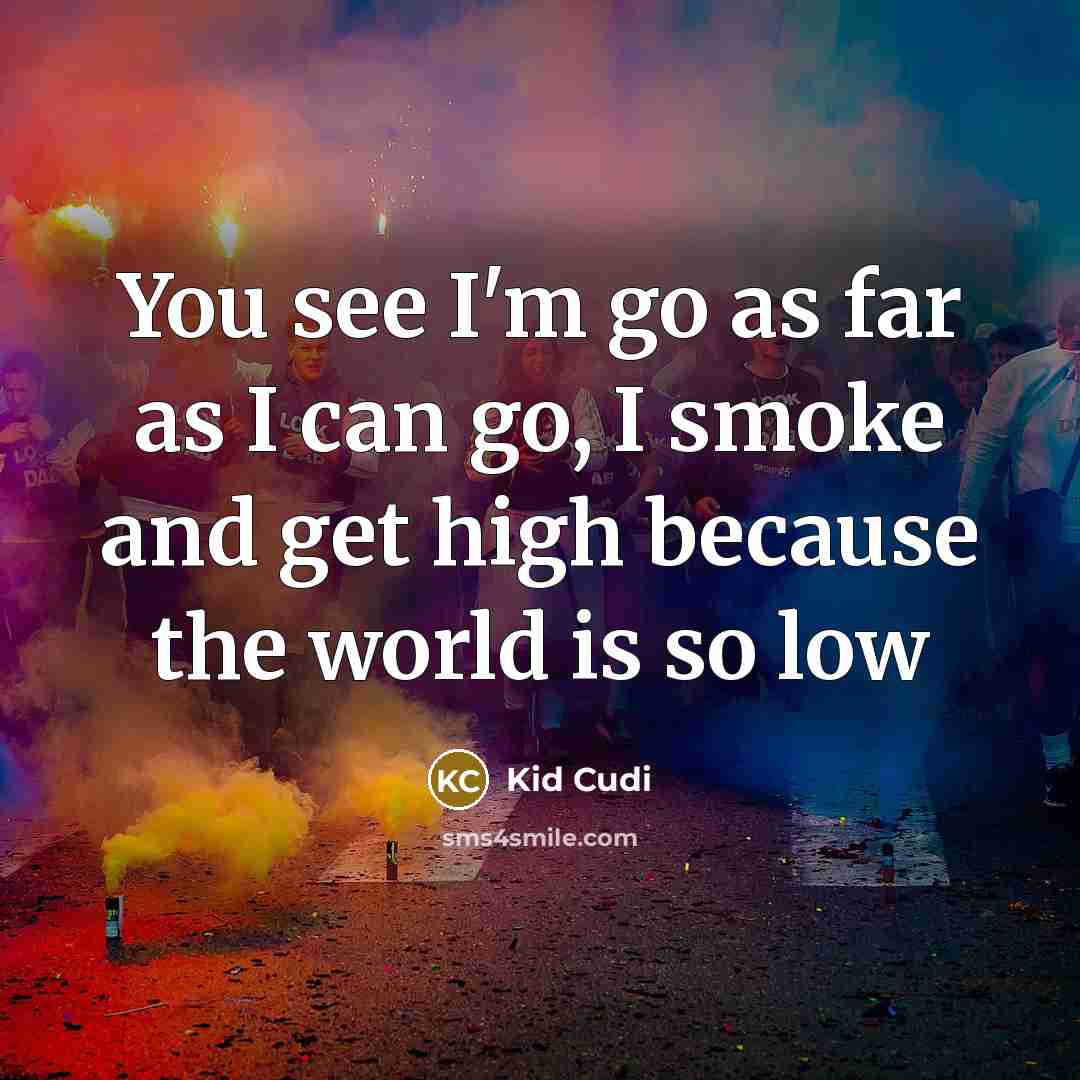 “You see I'm go as far as I can go, I smoke and get high because the world is so low” quote by Kid Cudi