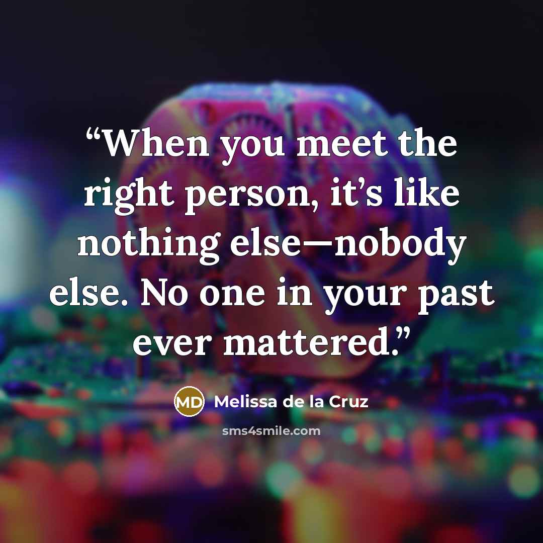 “When you meet the right person, it’s like nothing else—nobody else. No one in your past ever mattered.” quote by Melissa de la Cruz