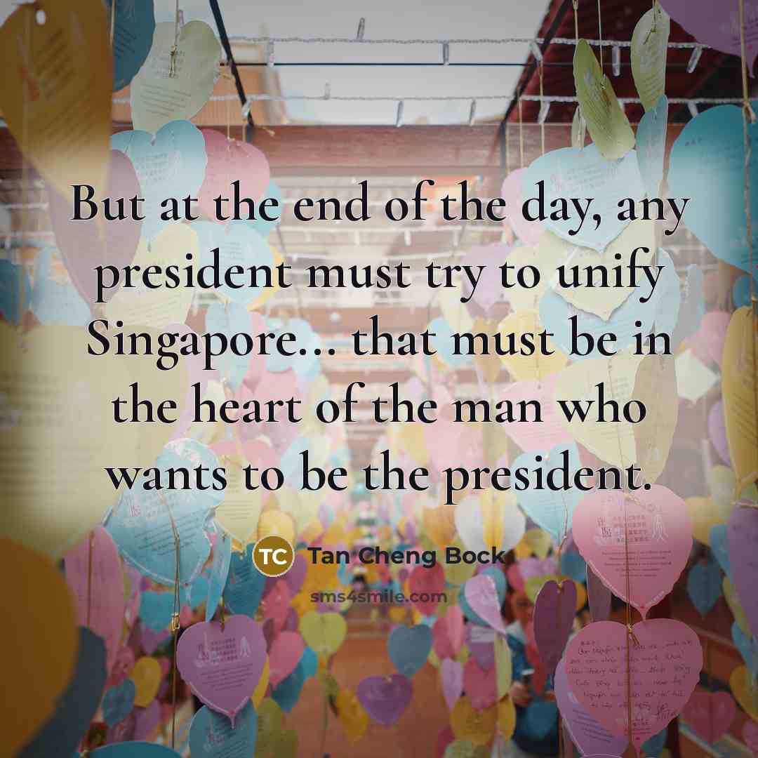 “But at the end of the day, any president must…” quote by Tan Cheng Bock