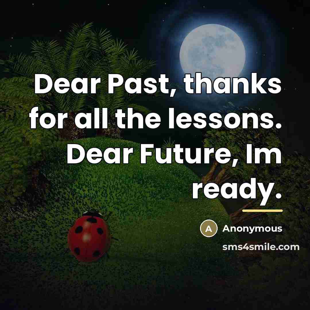 “Dear Past, thanks for all the lessons. Dear Future, Im…” quote by Anonymous