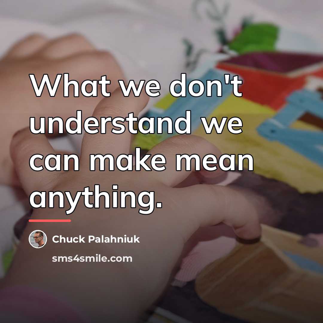 “What we don't understand we can make mean anything.…” quote by Chuck Palahniuk