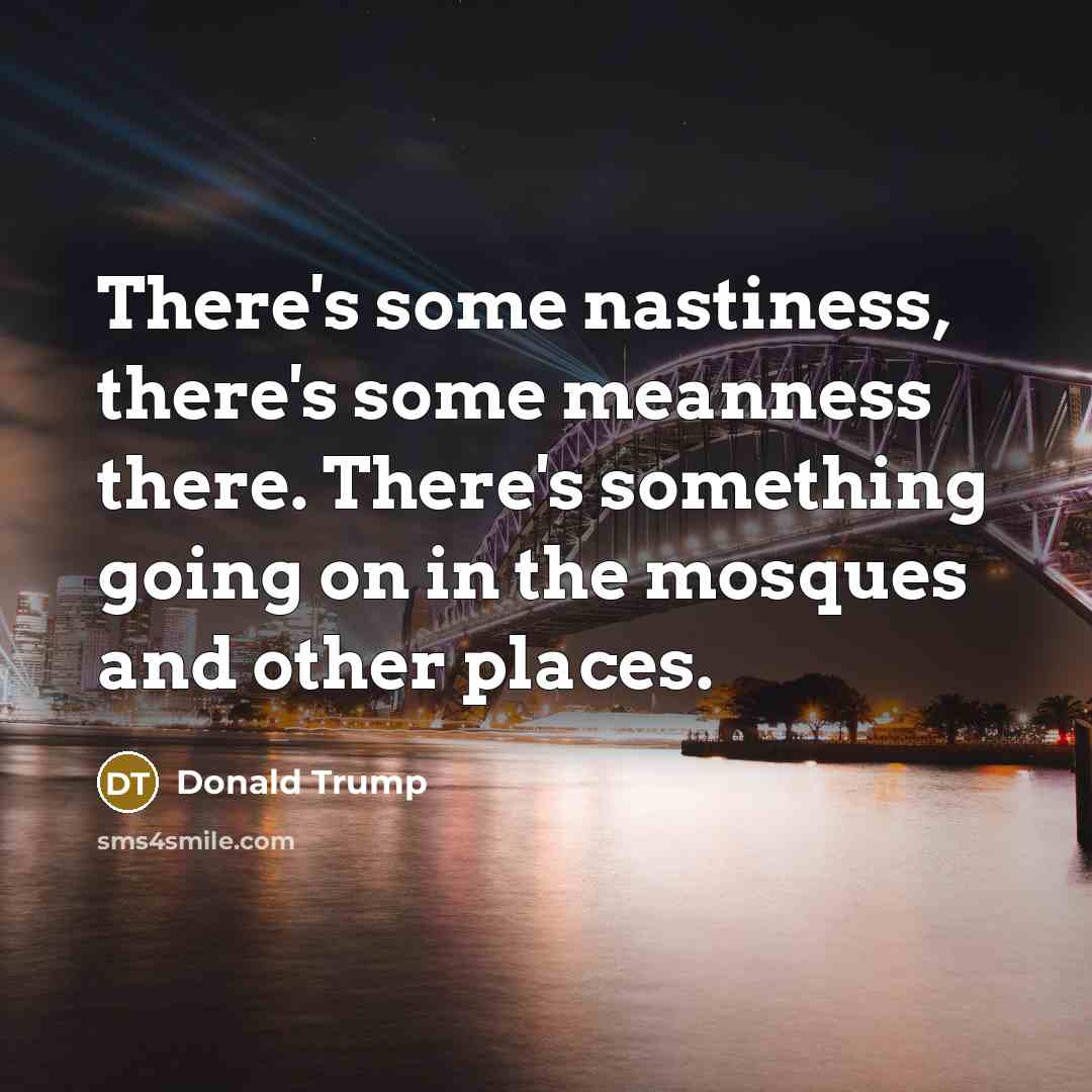 “There's some nastiness, there's some meanness there. There's something going on in the mosques and other places.” quote by Donald Trump