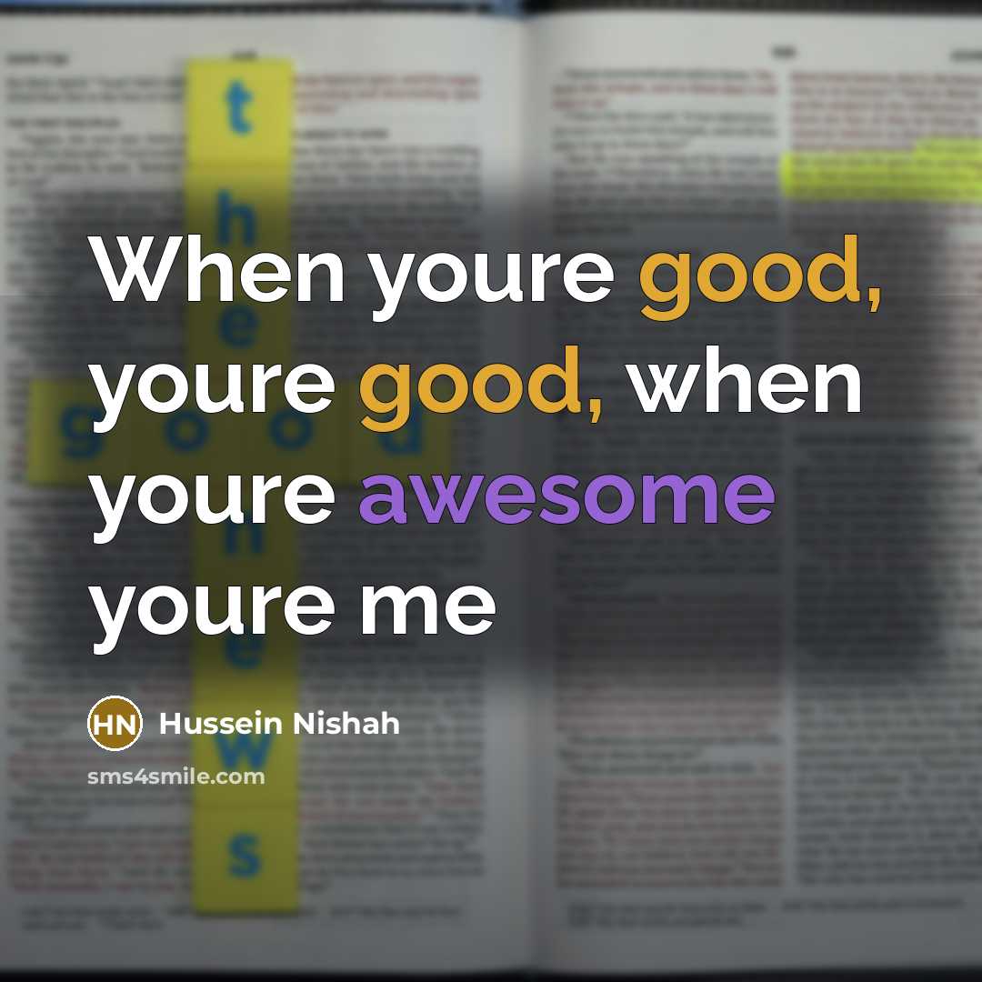 “When youre good, youre good, when youre awesome youre me…” quote by Hussein Nishah
