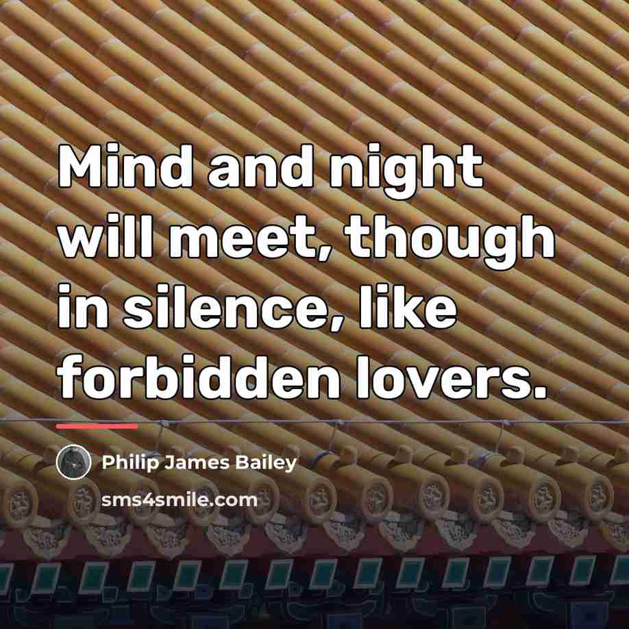 “Mind and night will meet, though in silence, like forbidden…” quote by Philip James Bailey