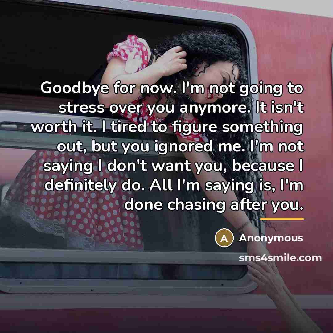“Goodbye for now. I'm not going to stress over you…” quote by Anonymous