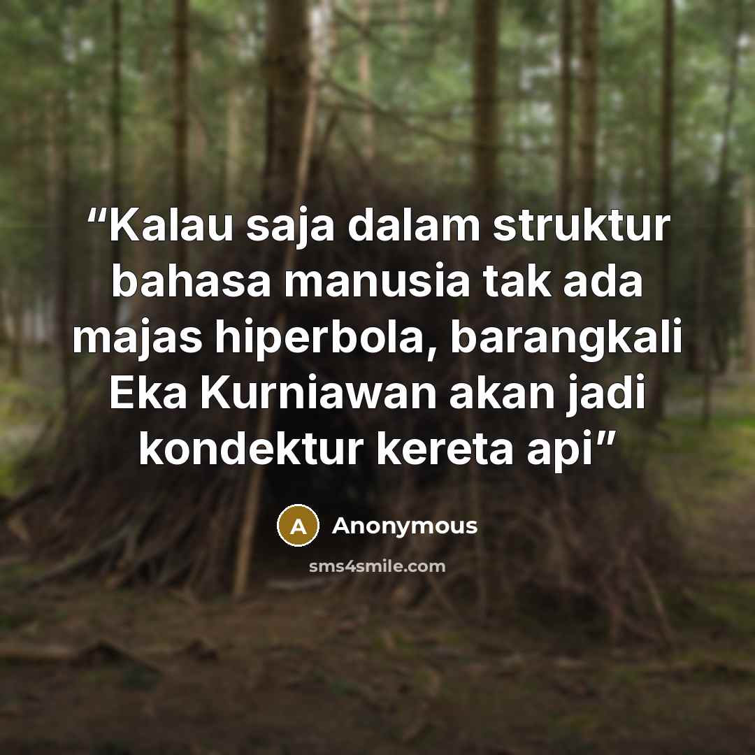 “Kalau saja dalam struktur bahasa manusia tak ada majas hiperbola, barangkali Eka Kurniawan akan jadi kondektur kereta api” quote by Anonymous