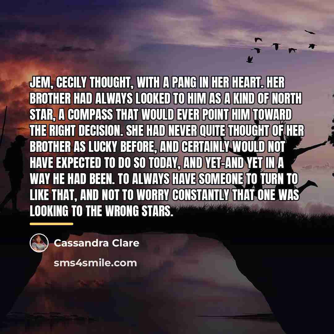 “Jem, Cecily thought, with a pang in her heart. Her…” quote by Cassandra Clare