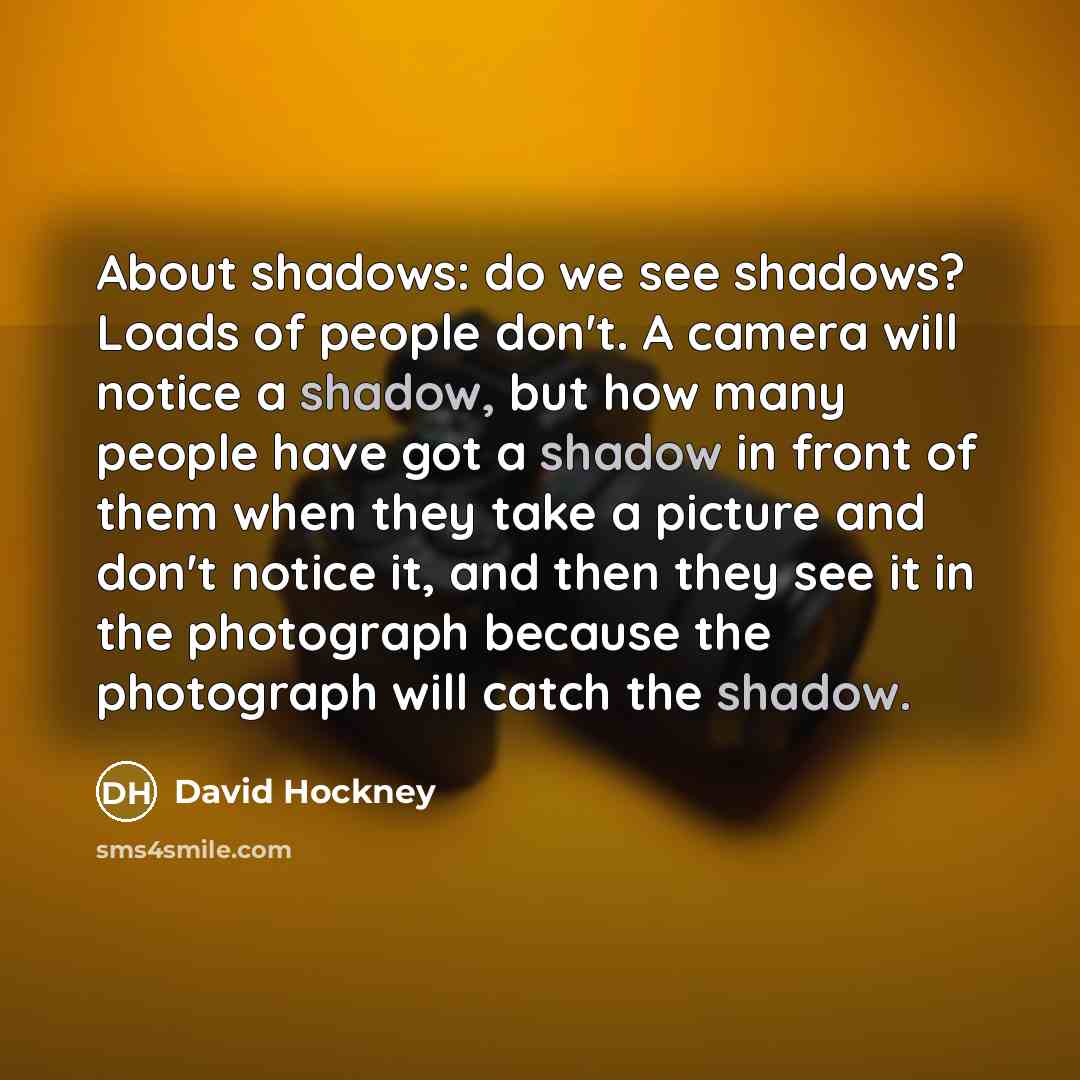 “About shadows: do we see shadows? Loads of people don't.…” quote by David Hockney