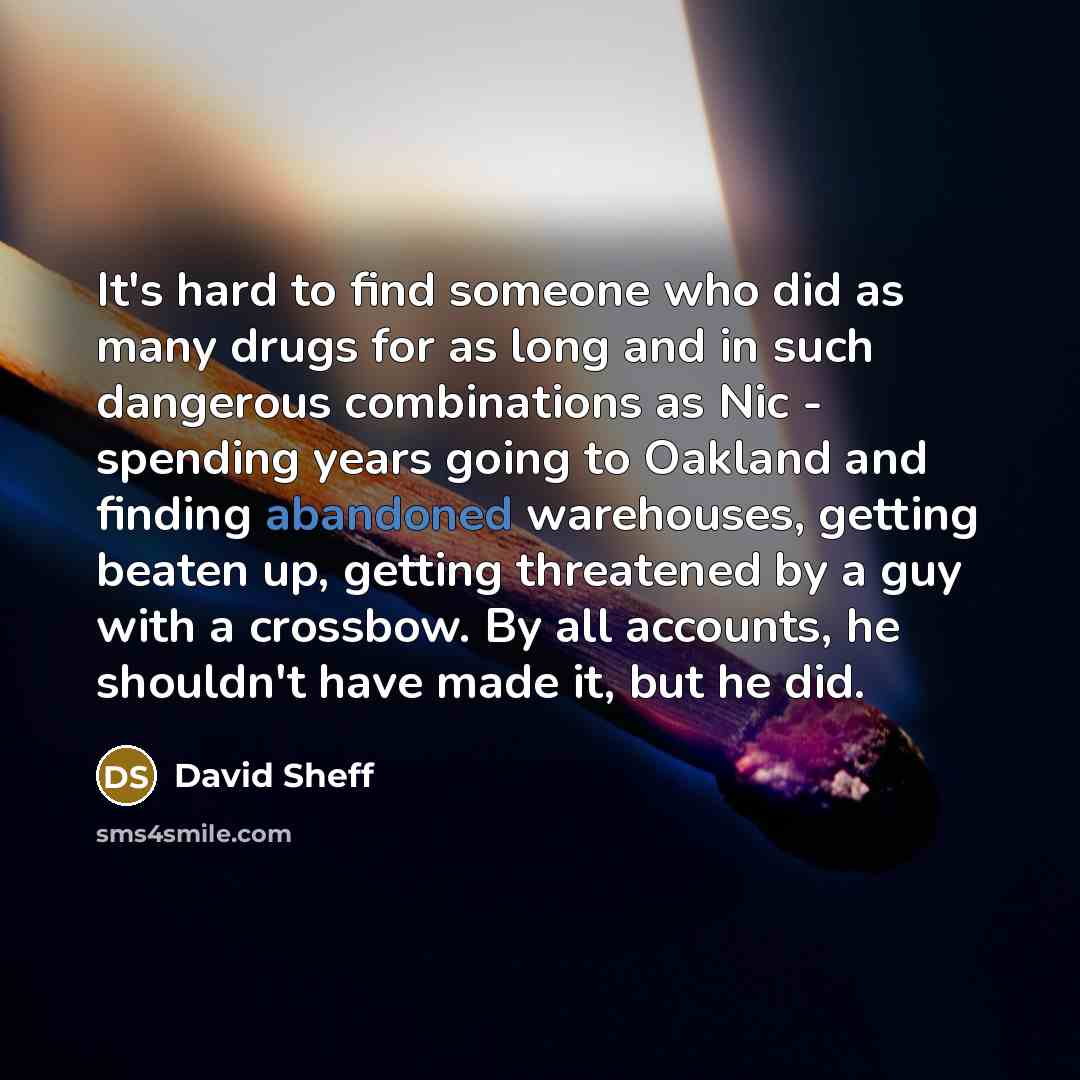 “It's hard to find someone who did as many drugs…” quote by David Sheff