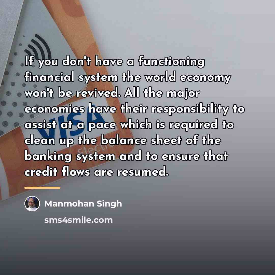 “If you don't have a functioning financial system the world…” quote by Manmohan Singh