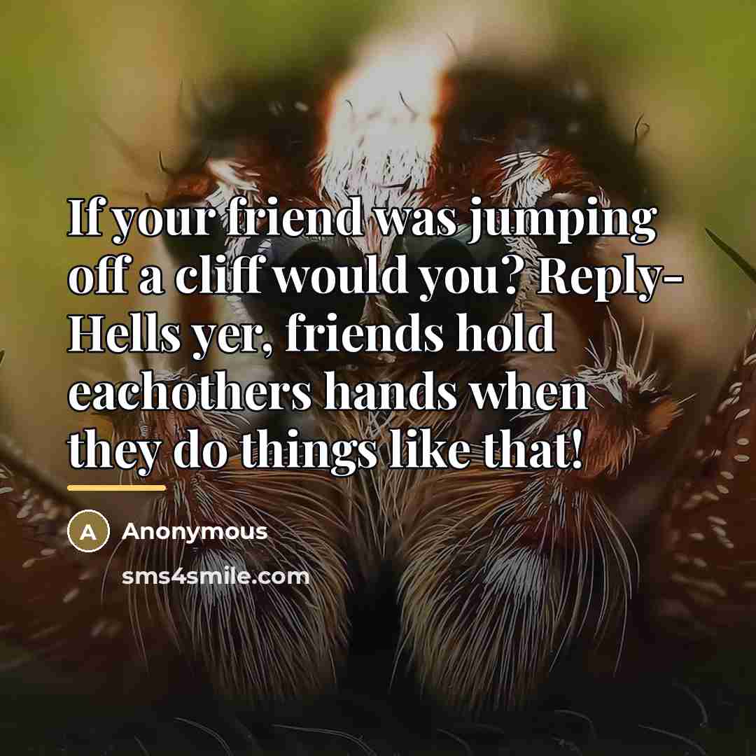 “If your friend was jumping off a cliff would you?…” quote by Anonymous