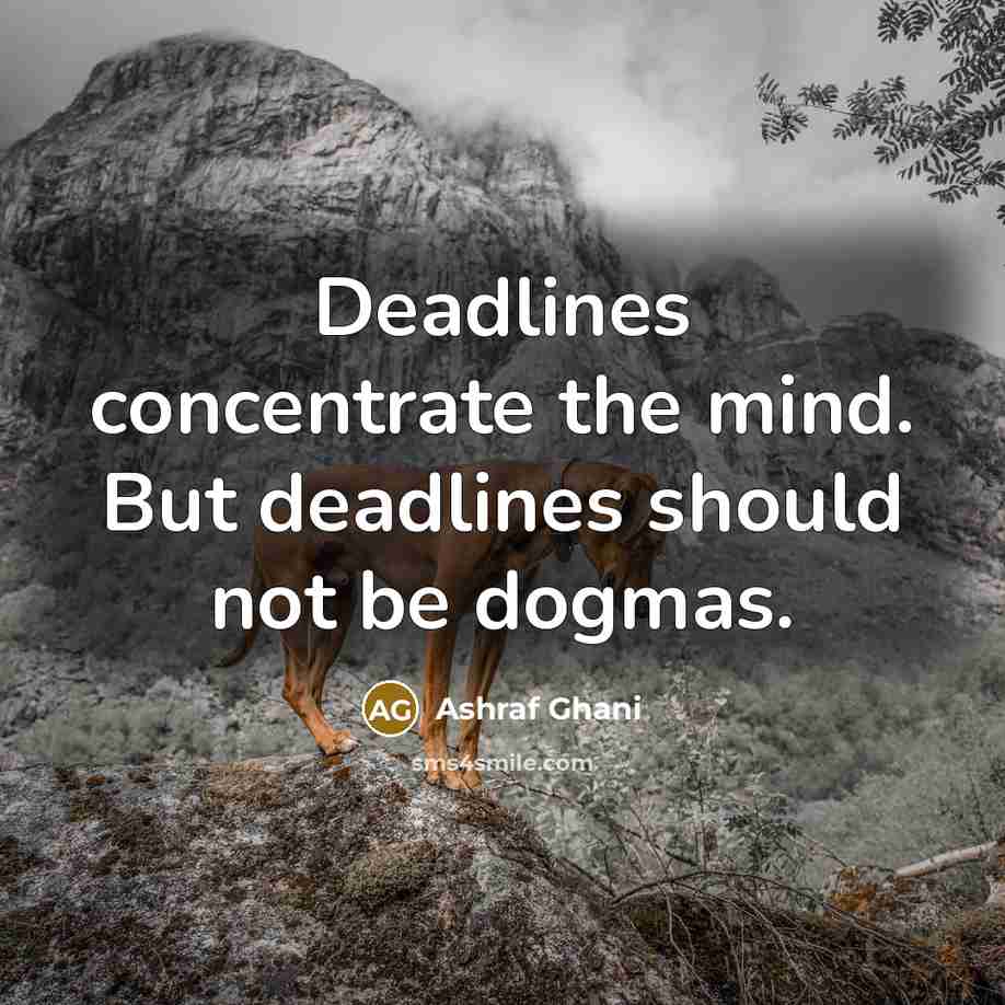 “Deadlines concentrate the mind. But deadlines should not be dogmas.…” quote by Ashraf Ghani