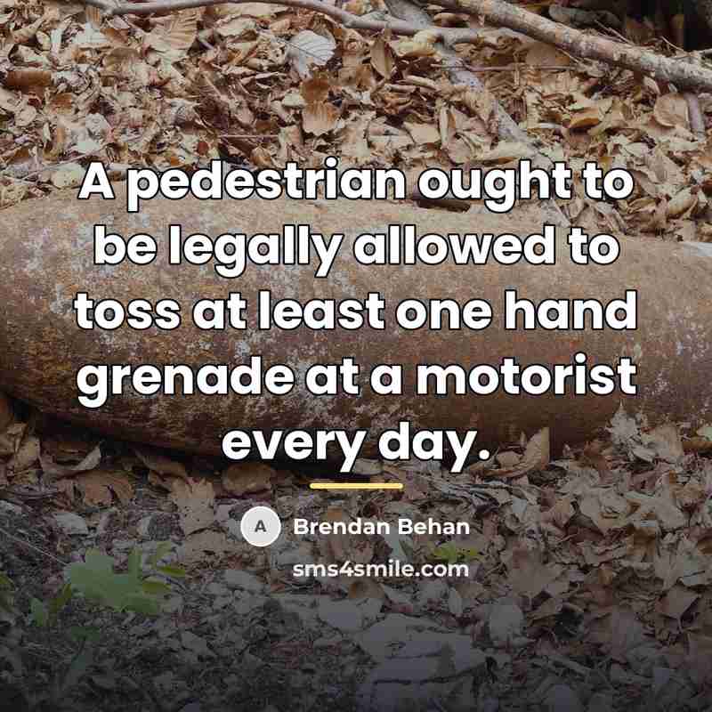 “A pedestrian ought to be legally allowed to toss at…” quote by Brendan Behan