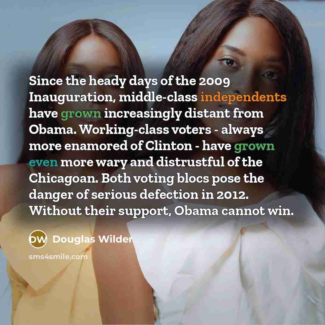 “Since the heady days of the 2009 Inauguration, middle-class independents…” quote by Douglas Wilder