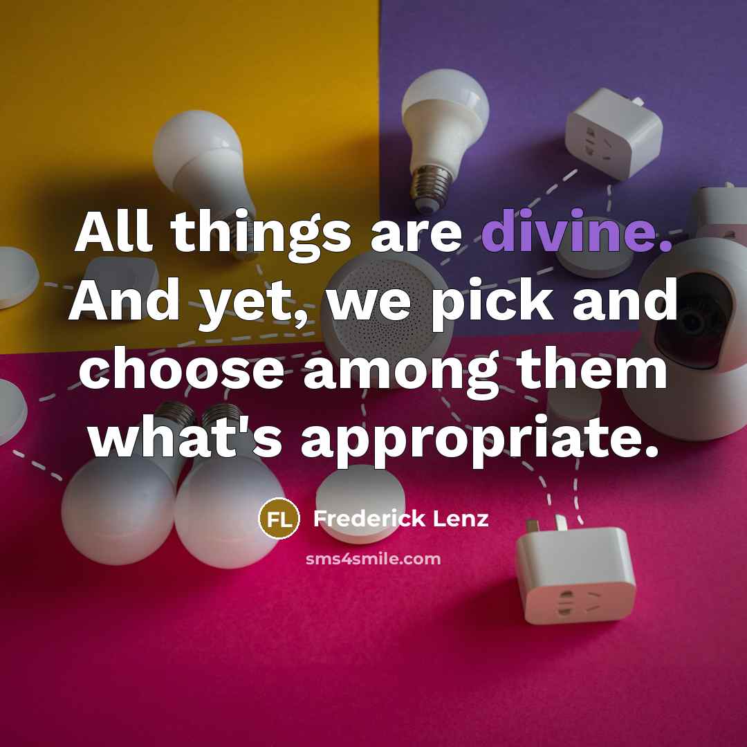 “All things are divine. And yet, we pick and choose…” quote by Frederick Lenz