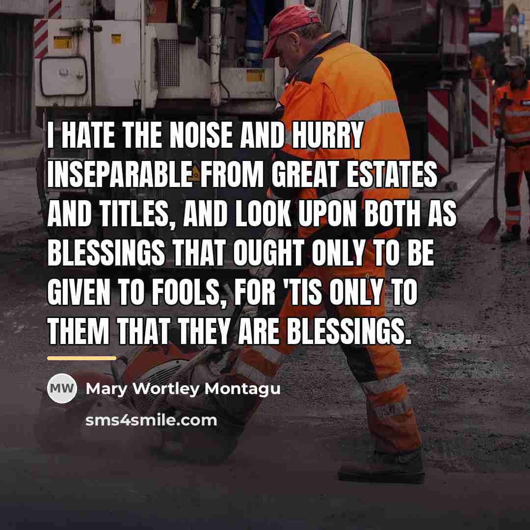 “I hate the noise and hurry inseparable from great Estates…” quote by Mary Wortley Montagu