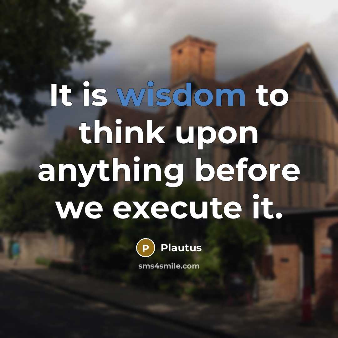 “It is wisdom to think upon anything before we execute it.” quote by Plautus
