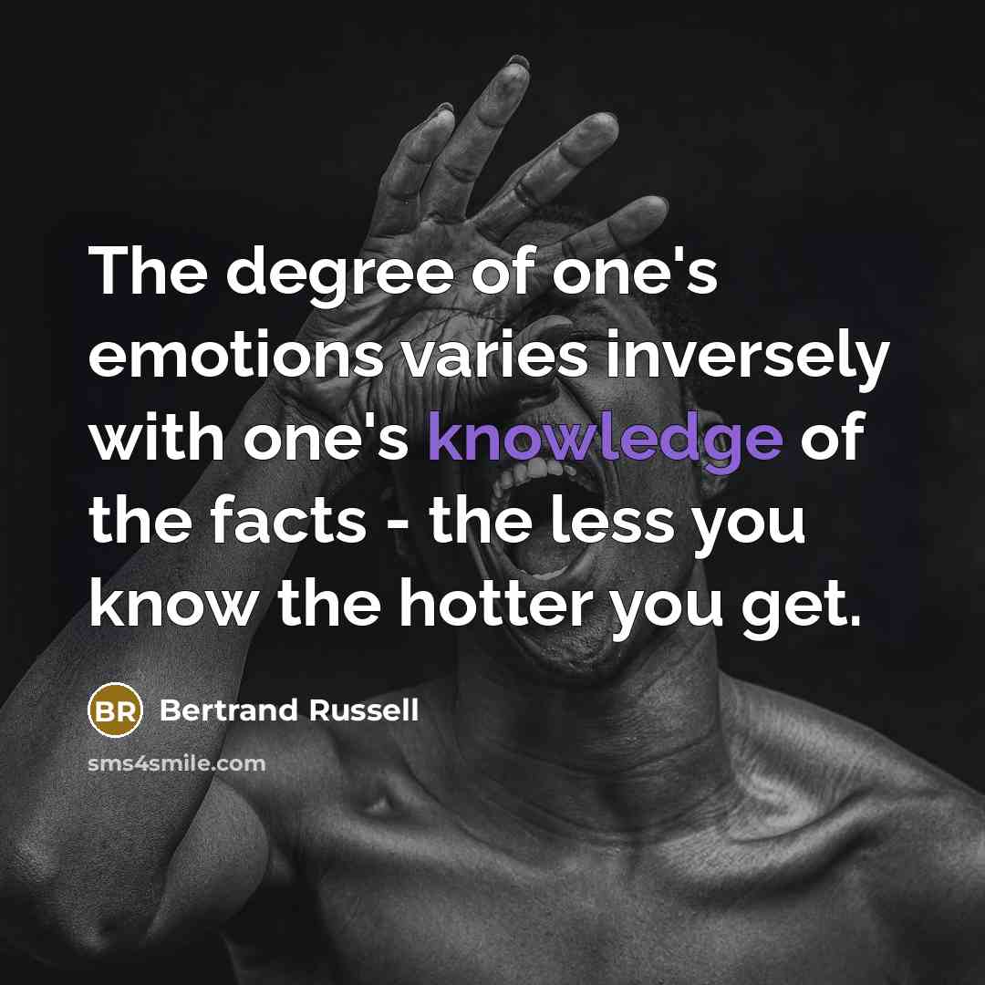 “The degree of one's emotions varies inversely with one's knowledge…” quote by Bertrand Russell